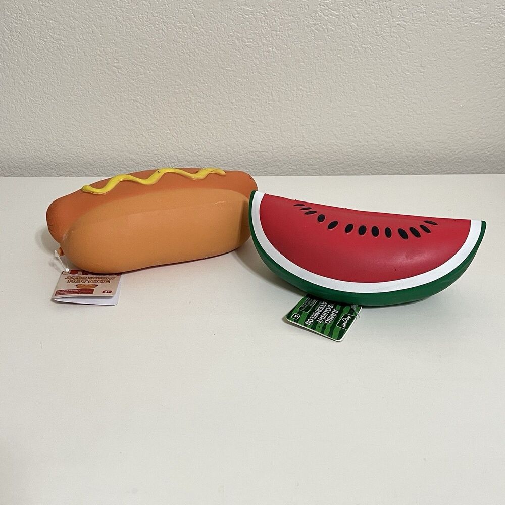 Keycraft Jumbo Squishy Watermelon and Jumbo Squishy Hotdog Sensory Toys Lot